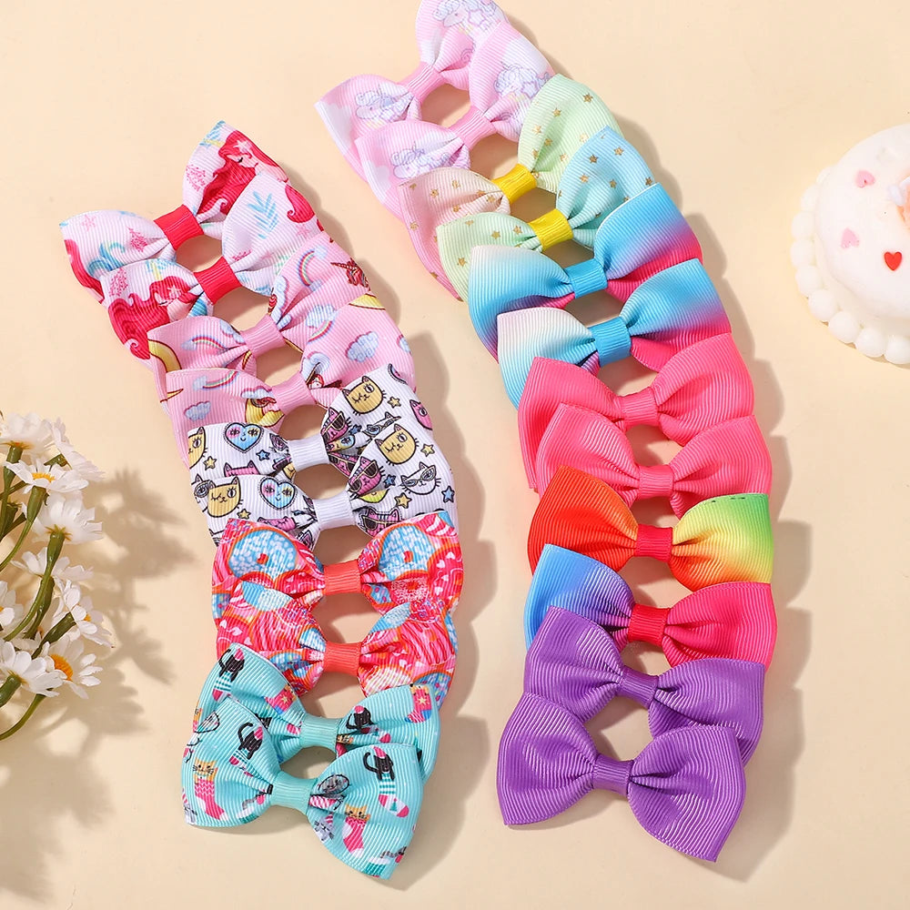 20Pcs cute baby bows hair clips for girls hair bangs lovely printing ribbon hairgripes kids casual party dress up headwear