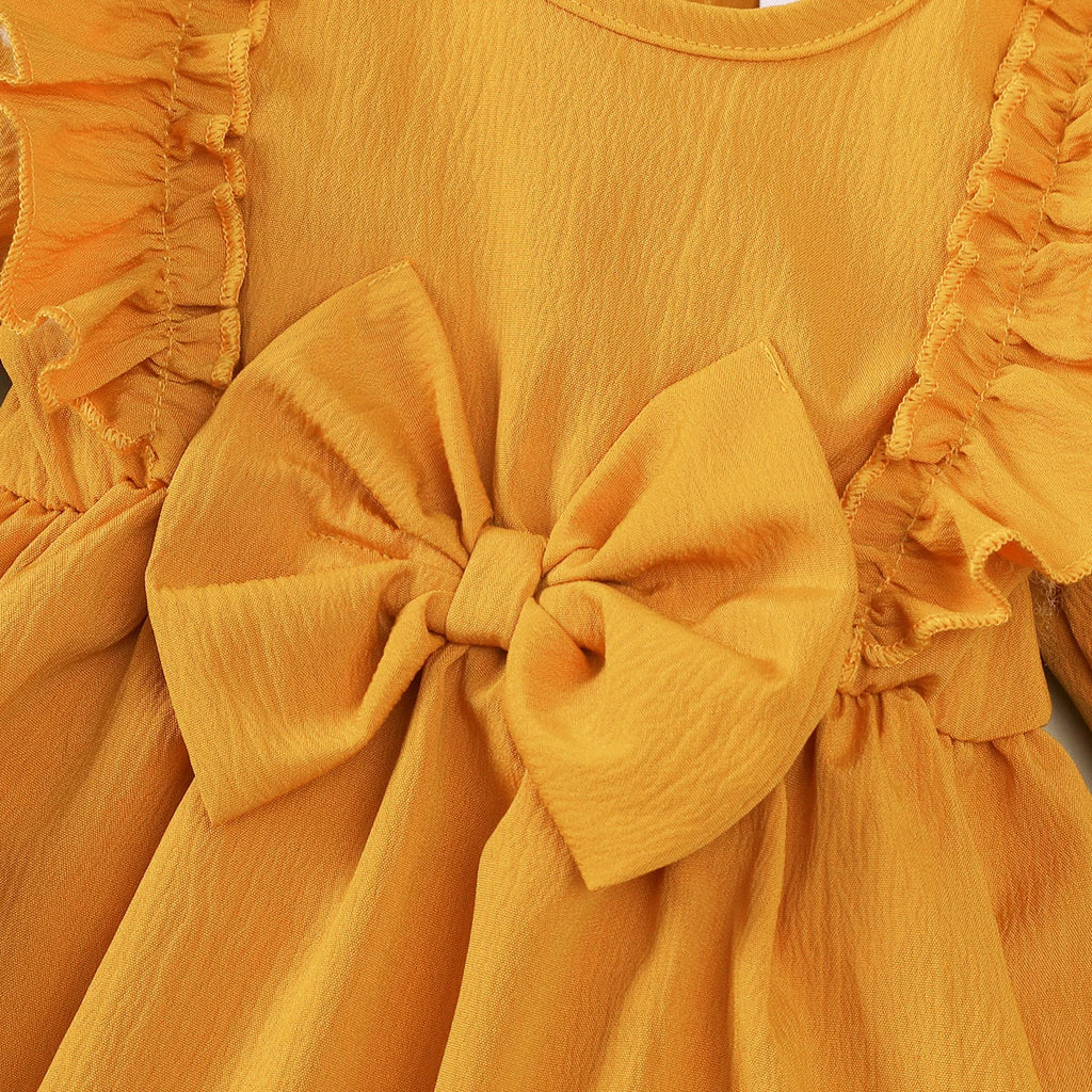 Baby girl Autumn Dress Ruffled Edges and Bow, Long sleeved Dress+Headband for 0-18 Months Cute Baby girl Holiday Party Costume