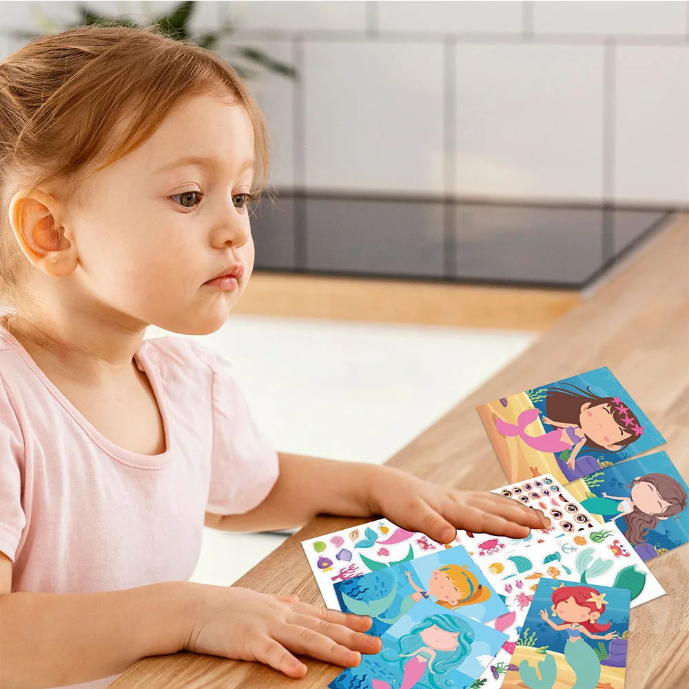 Make a Face DIY Animal Princess Dinosaur Jigsaw Stickers Kids Puzzle Games Funny Cartoon Educational Craft Stickers Toy For Baby