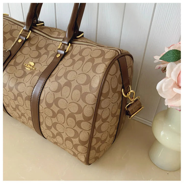 Classic Vintage Monogram Travel Duffle Bag, Trendy Versatile Overnight Weekender Bag with Top Handles & Adjustable Strap