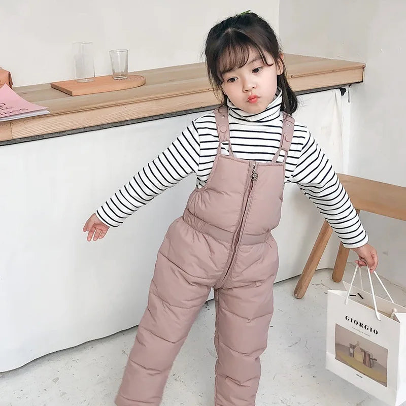 Children Winter Warm Overalls Girls & Boys Winter Thick Pants Cotton Filling Kids Overalls Toddler Baby Ski jumpsuit 1-5 years
