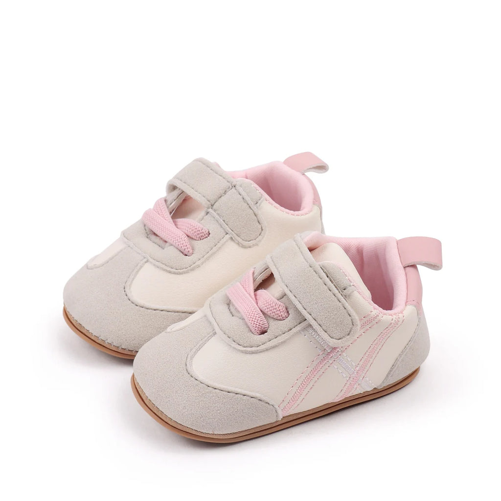 2025 New Spring Autumn Baby Girls and Boys Casual Sneakers TPR Sole Anti Slip Fashion Design PU Patchwork Infant Walking Shoes