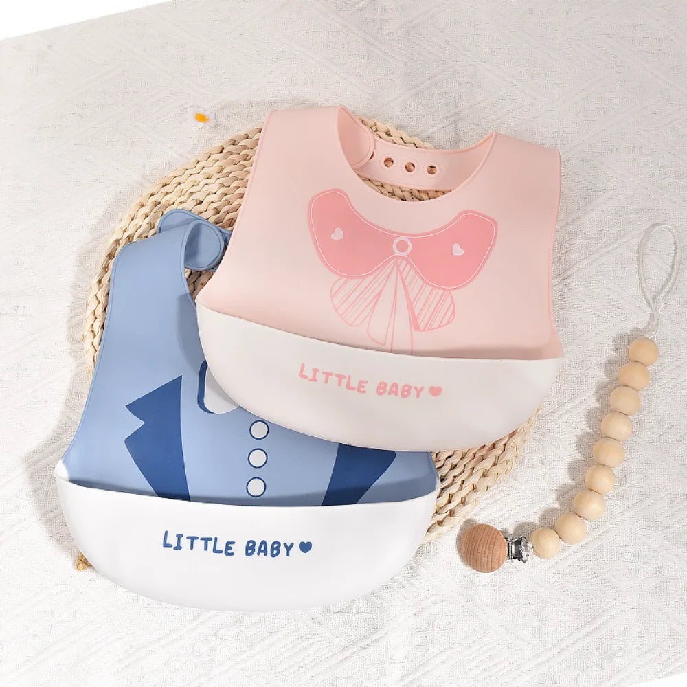 New Hot Soft Silicone Baby Feeding Bibs Waterproof BPA Free Antibacterial Adjustable Toddler Kids Large Pocket Bib Easy Clean