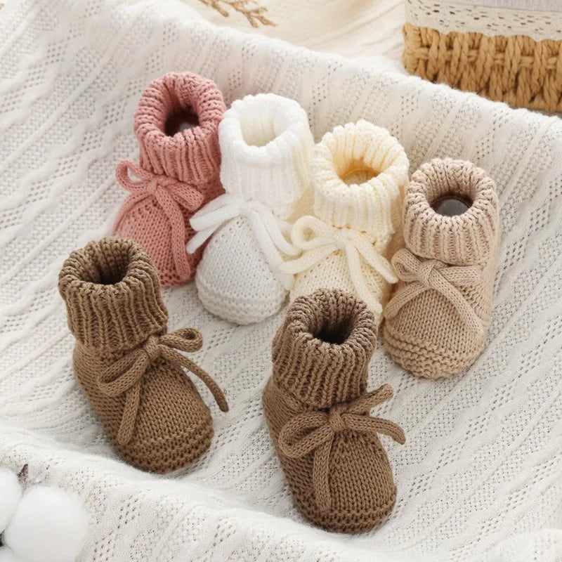 Adorable Baby Bow Knit Shoes Soft Crawling Sock Children's Handmade Cotton Floor Socks with Cute Bow Bands 0-12 Months Sock Shoe