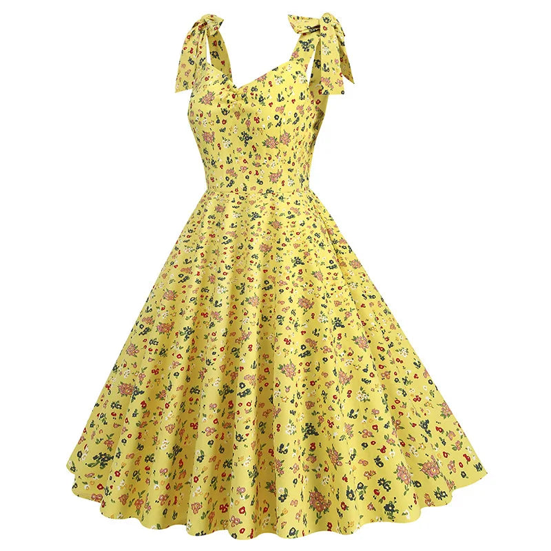 Summer New Parent-Child Dress Flower Bow Print Strap Dress Beach Party Fashion Cute V-Neck Mother Daughter Dress
