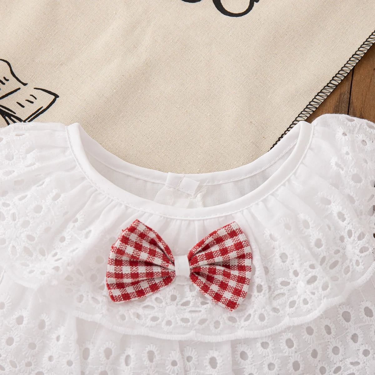 2pc/Set Girls' Suit Summer Bow And Plaid Lace Trim Short Sleeve Casual Toddler Girl Clothes Cute Simple Children Clothes