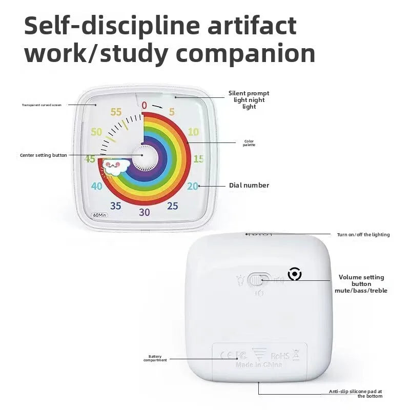 Visual Timer With Night Light School Minuteur 60-Minute Countdown Timer for Kids and Adults Pomodoro Stopwatch Clock