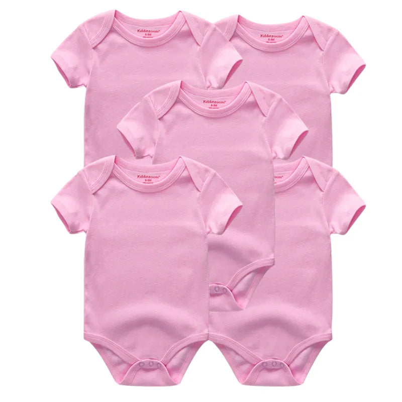 5-Piece Solid Color Baby Unisex Bodysuits Soft Newborn Boys Girls Short Sleeve Onesies 0-12 Months Infant Clothes