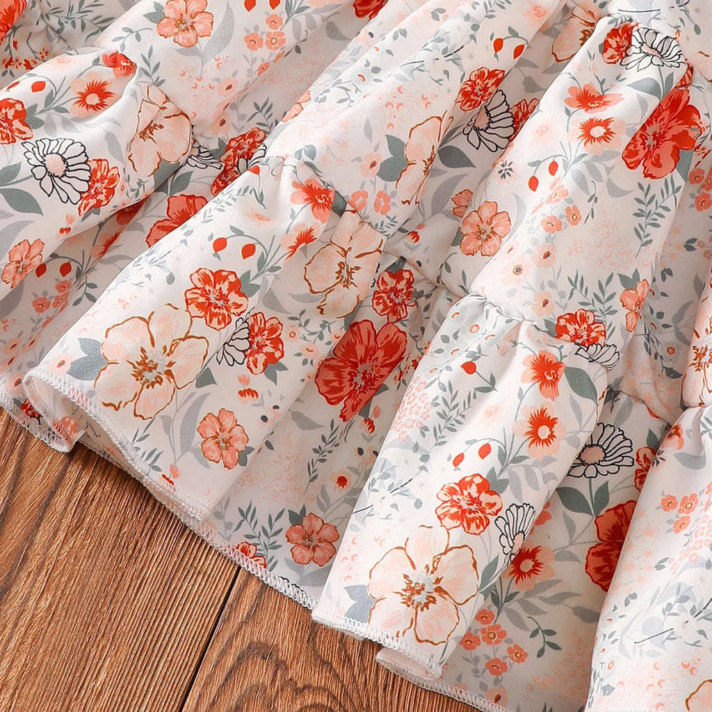 2Pcs Summer Girls' Set Bow Vest Top+Small Floral Half Skirt Set 4-7 Year Old Girls' Vacation Leisure Set Children's clothing