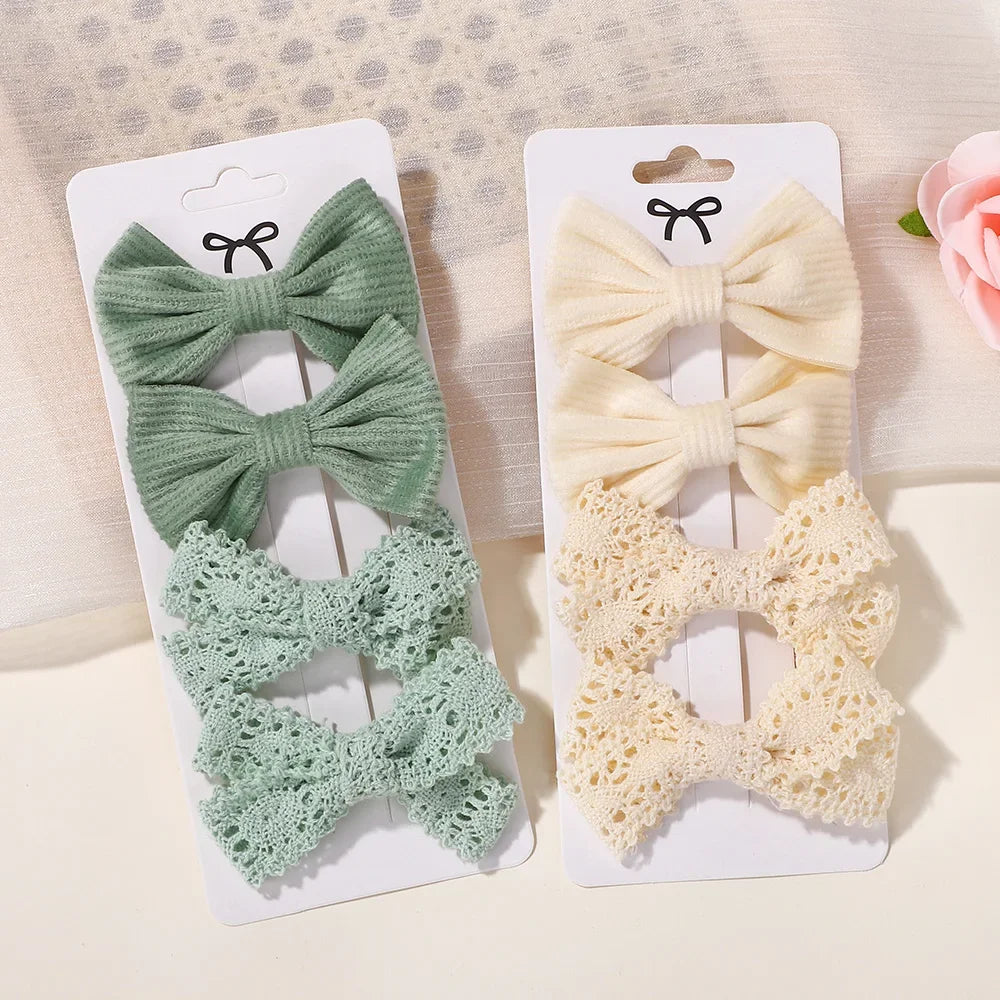 4Pcs/lot Lovely Bowknot Hair Clip for Girls Lace Side Bangs Hairgripes Gift Headwear Set Boutique Kids Barrette