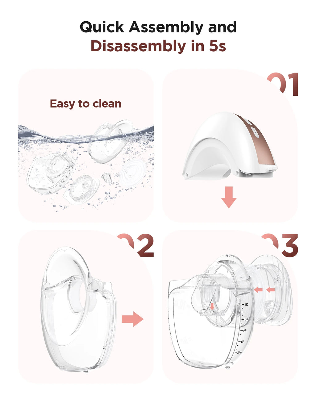 2pcs Hands Free Electric Breast Pump, Pain-Free, BPA-Free, Quick Installation 3 Modes and 12 Levels with 17/19/21/24 mm Flanges