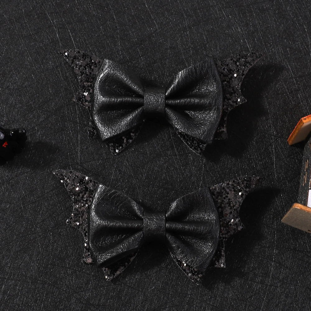 2pcs Halloween Barrettes Bat Wing Bow Hair Clips Girls Bangs Clips for Party Performance Headdress Barrettes Cosplay Headwear