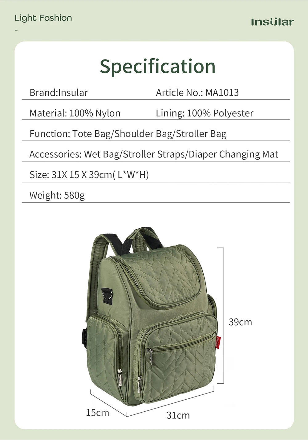 INSULAR Mommy Fashion Backpack Lady Double Shoulder Bags Baby Nursing Diaper Packs Large Capacity For Business Laptop Waterproof