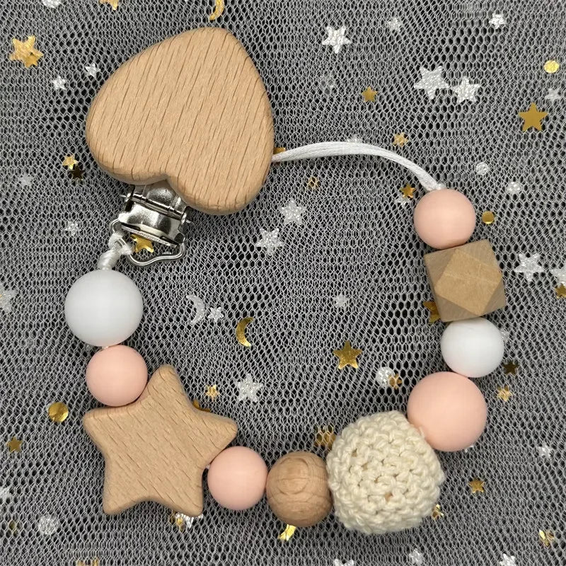 Personalized Baby Pacifier Clip with Name – Silicone Bead Dummy Holder & Teether