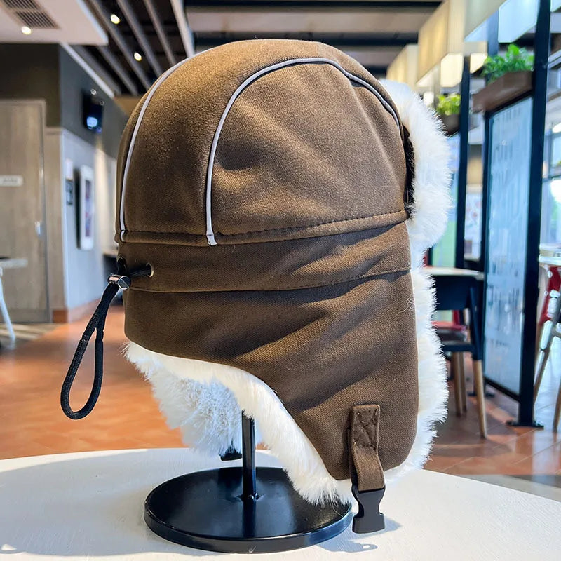 Ushanka Men's and Women's Winter Thickened Velvet Padded  Warm Artifact Earflaps Cap Northeast Pullover Cold Protection Hat