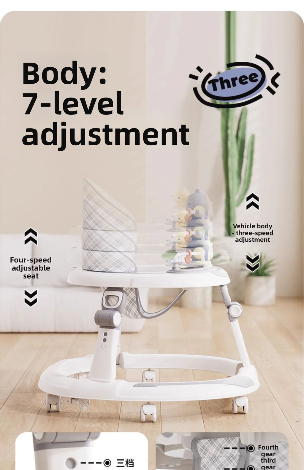 Baby Walker Foldable Multifunctional Toddler Learning Walk Car Anti O-Leg Design Adjustable Music Tray Safety Wheels