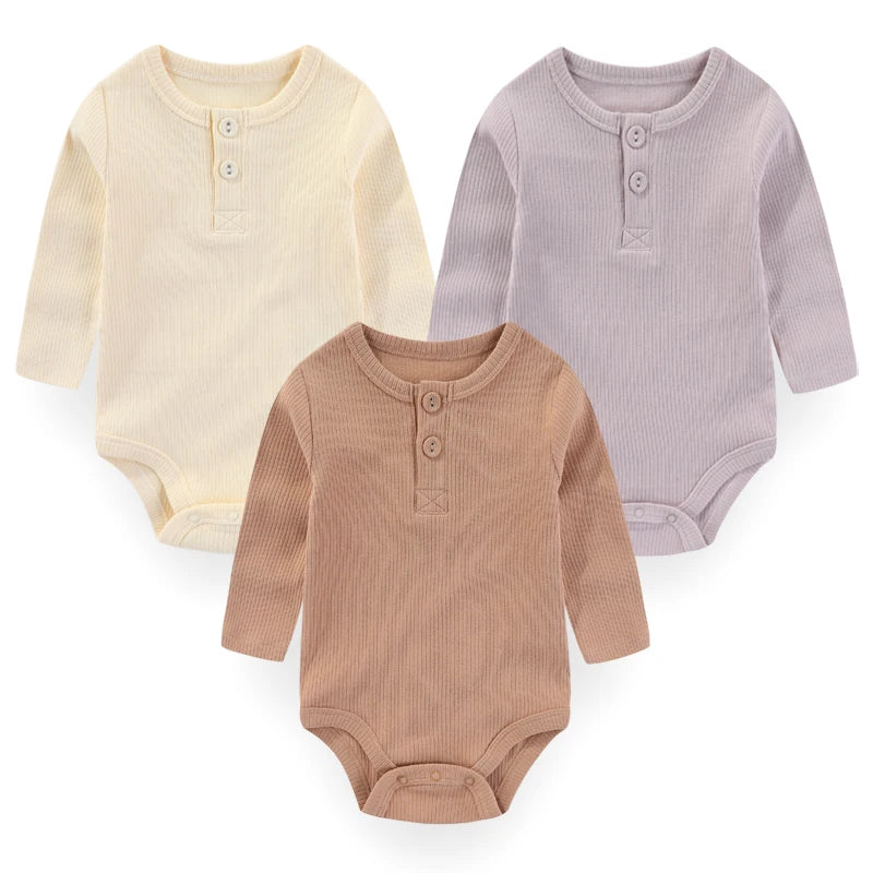 Brand 3-Piece Solid Color Baby Unisex Bodysuits Long Sleeve Newborn Rompers 0-24 Months Four Seasons Infant Clothes