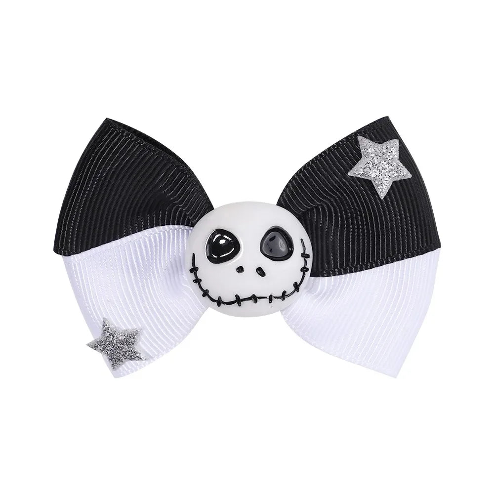 2Pcs/Set Halloween Hair Accessories for Kids Girls - Ribbon Bow Hairpin Ghost Pumpkin Bat Hair Clips for Party Decoration