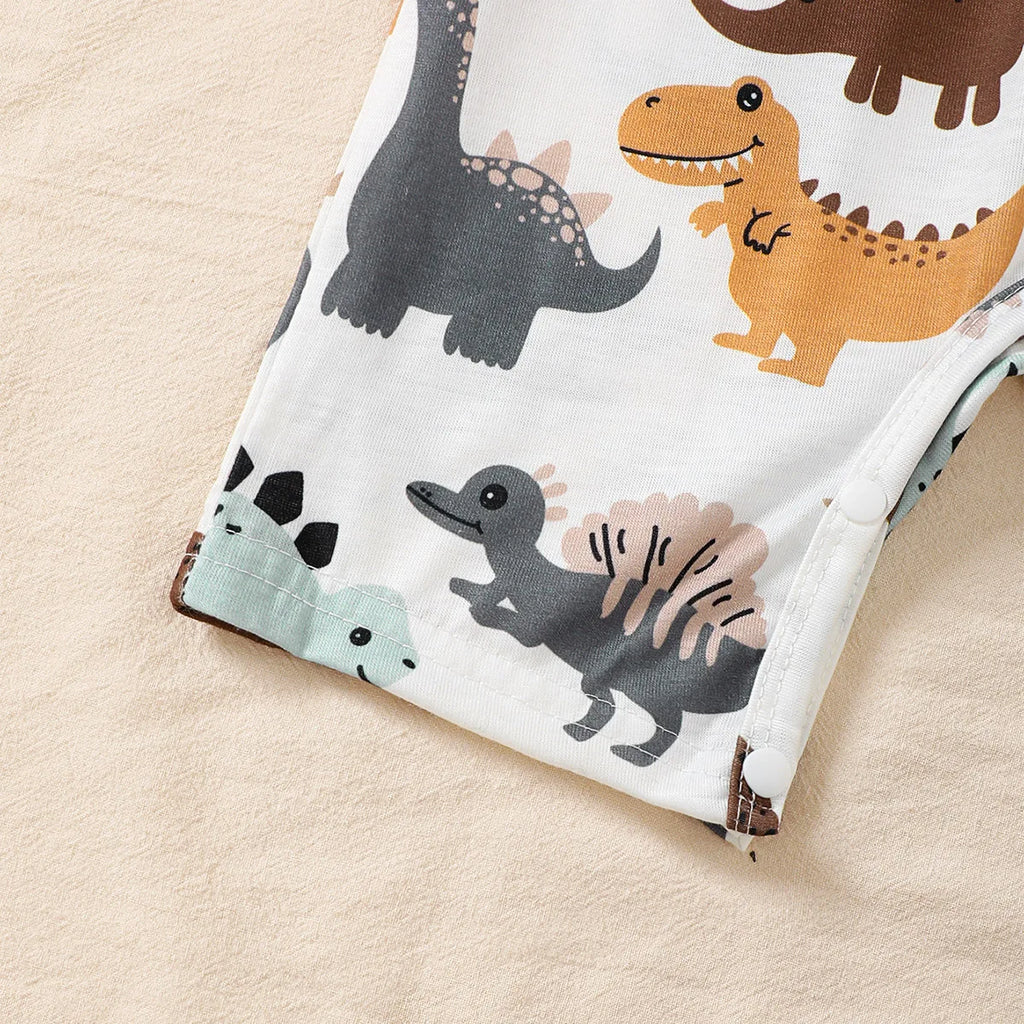 2pcs Newborn Baby boy Cartoon Dinosaur Short sleeved Bodysuit 0-18 Months old Baby Summer Crawling Suit