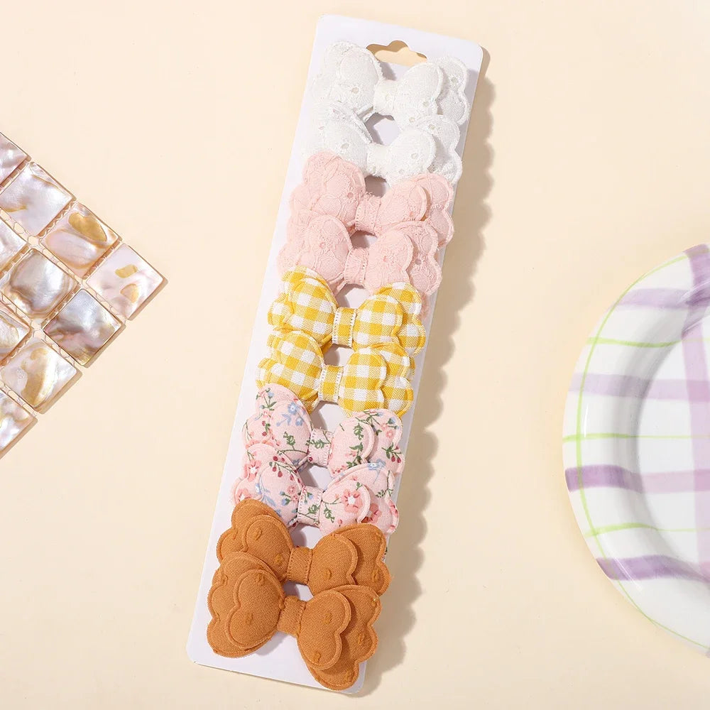 BABY BOWS 10Pcs Lot Candy Colorful Bowknot Hair Clips Cotton Printed for Girls Kids Bangs