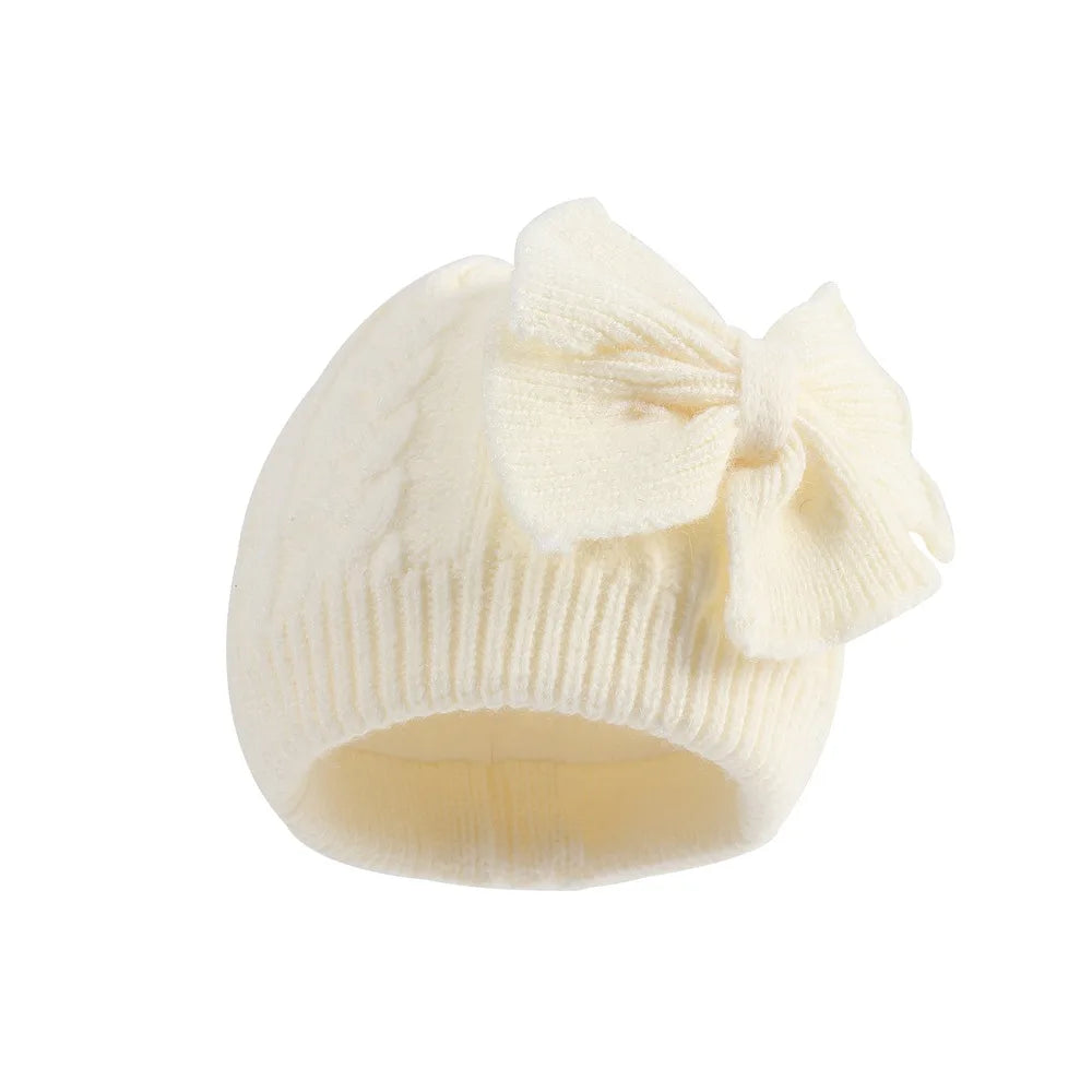 Cross-Border European and American Children's Bowknot Knitted Hat Winter New Thickened Warm Newborn Wool Hat Baby Hat