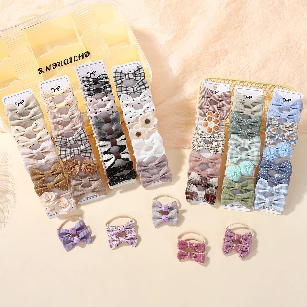 10Pcs Girls Fresh Bowknot Head Rope Sweet Printing Double Ponytail Hair Ties Bands Head Scrunchies Without Cardboard