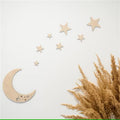 Ins Nordic Style Wooden Self-Adhesive Moon and Star Wall Decoration, Themed Wood Wall Art, Wall Stickers, Wooden Letters, Phrases with Adhesive Dots, Reusable and Easy to Stick, Suitable for Living Room, Bedroom, Playroom Dec