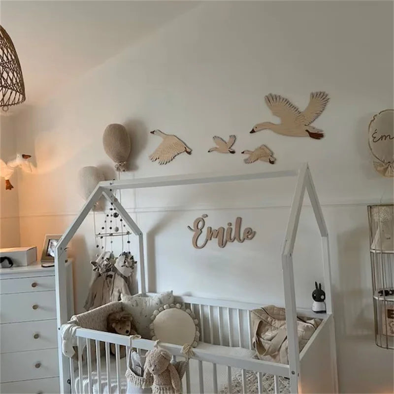 Nordic Style Home Decoration Wall Stickers with Flying Geese or Ducks, Reusable Space-Themed Decor, Wall Decoration for Boys and Girls' Rooms, Natural Wood Appearance, Bird Decoration.