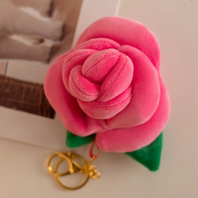 Pretty Mini Rose Plush Toy Hanging Keychain Decor Soft Colorful Lifelike Rose Model R01