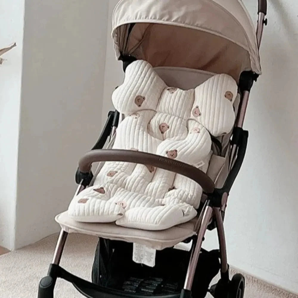 Universal Comfort Soft Stroller Seat Cushion Cute Bear Embroidery Baby Pram Cushion Skin-friendly Infant Seat Liner Pad Toddler