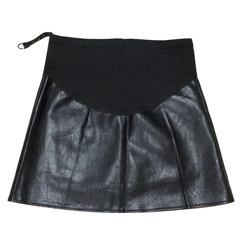 Pretty Maternity Autumn Skirts Vintage High Waist Pregnant Woman Slim Belly Skirts Elegant Pregnancy A-line Pu Leather Skirt