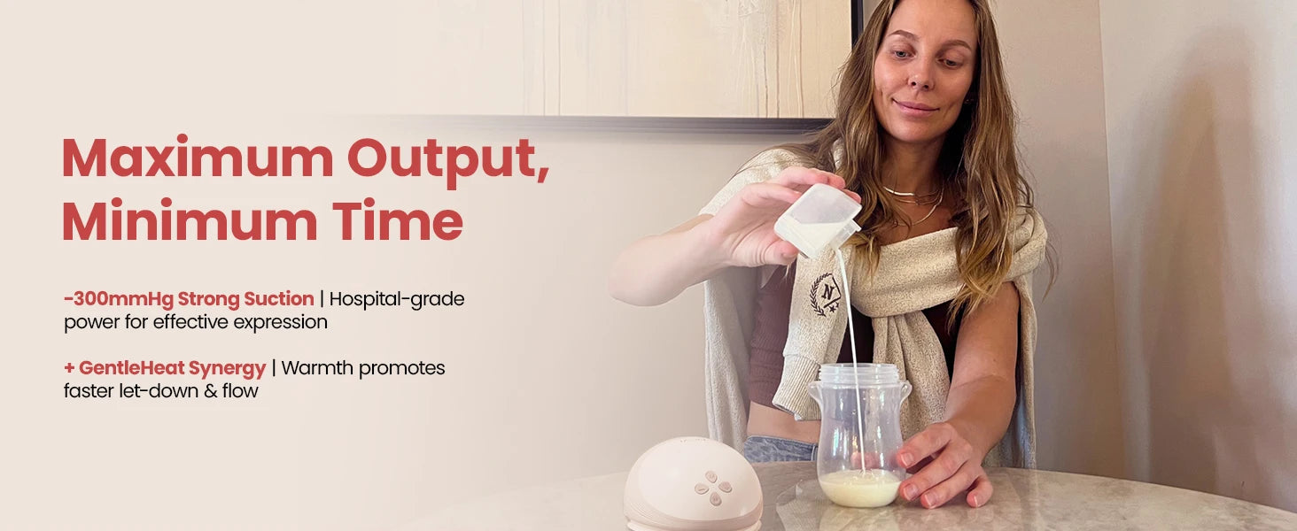 NCVI Heated Electric Breast Pump,360° Warm Wearable Hands Fre, 4 Modes 9 Levels,Leakproof Ultra Quiet Slim, 2000mAh Long Battery