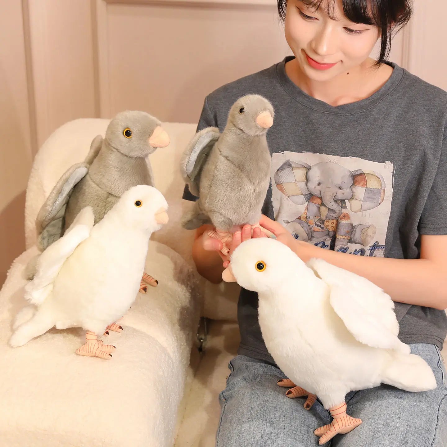 Grey White Simulation Pigeon Plush Toy Peace Dove Stuffed Animal Doll for Kids Home Decor And Photography Props
