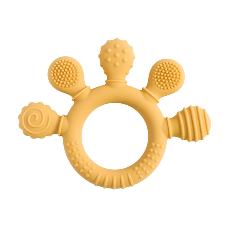 Silicone Baby Teether Rattle Soothing Toy 0-12 Months Bpa Free Food Grade Hand Bell 001
