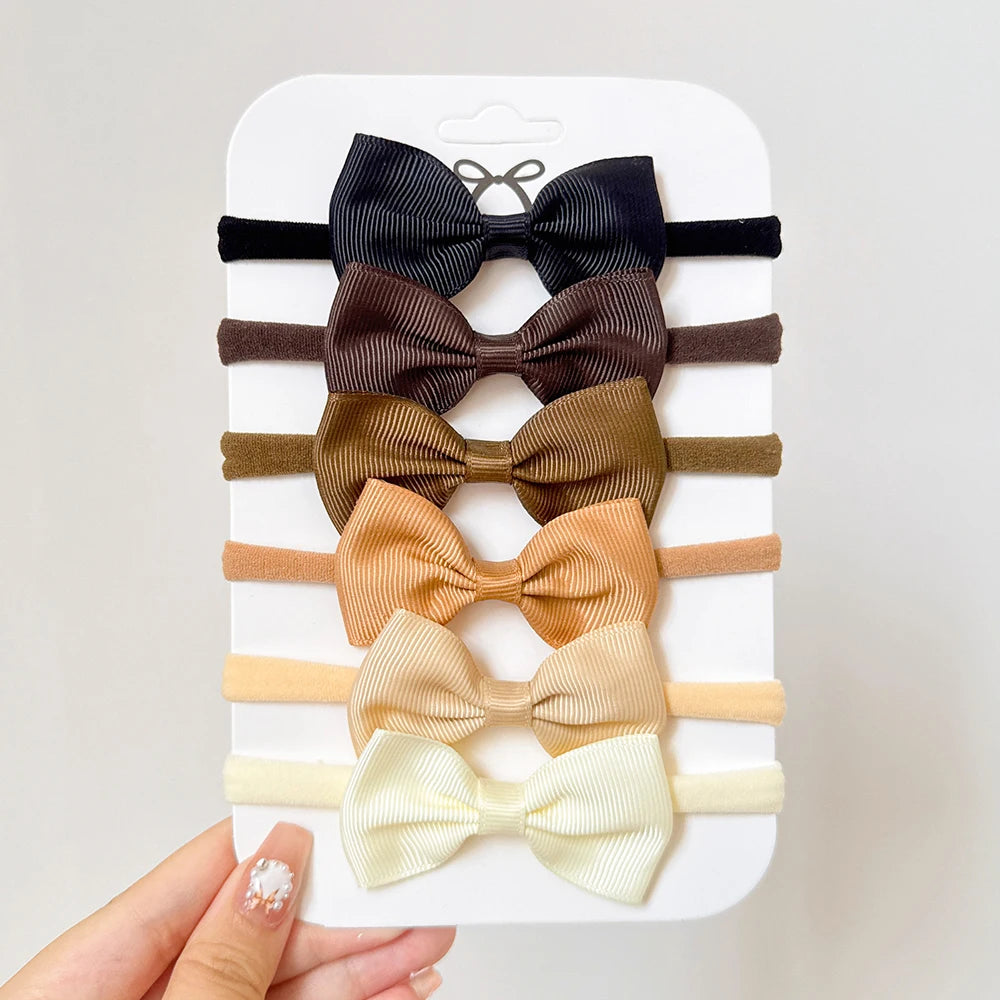 6Pcs/set Classics Ribbon Hair Bows Hair Band Lovely Casual Elastic Head Band Solid Cute Baby Bowknot Toddler Headtie