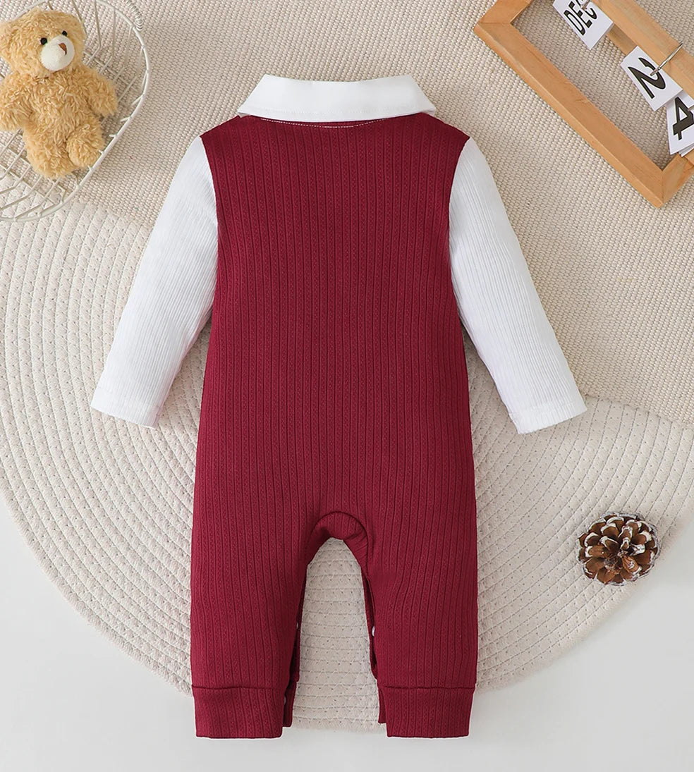 Newborn Baby boy Bodysuit lapel Bow College style Long sleeves Jumpsuit for 0-18 Months Baby Boys in Spring and Autumn Bodysuit