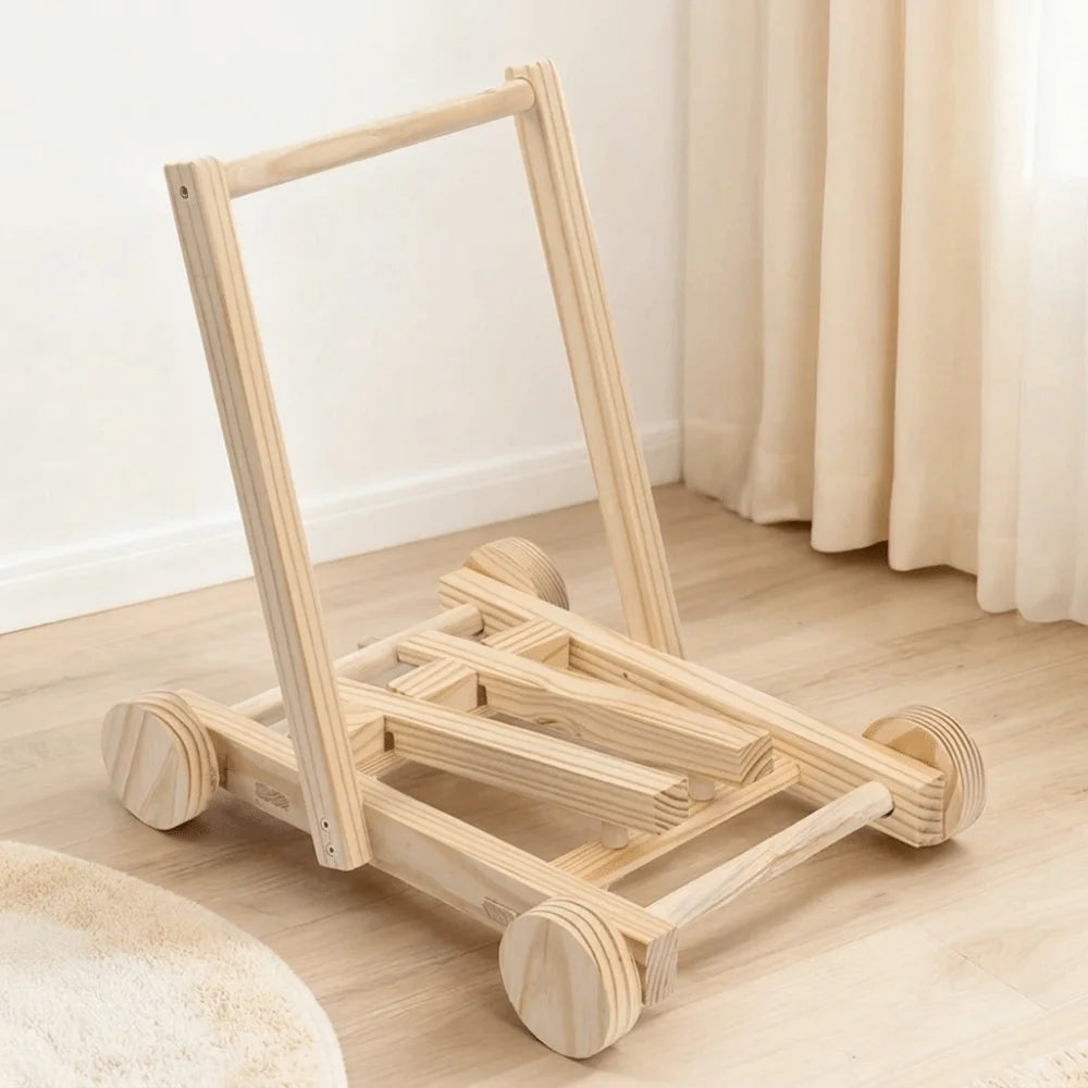 Adjustable Speed Height No-Knot Wood Baby Walker Wheeled Push-Pull Durable Baby Walking Trainer Safe Sturdy Non-Toxic