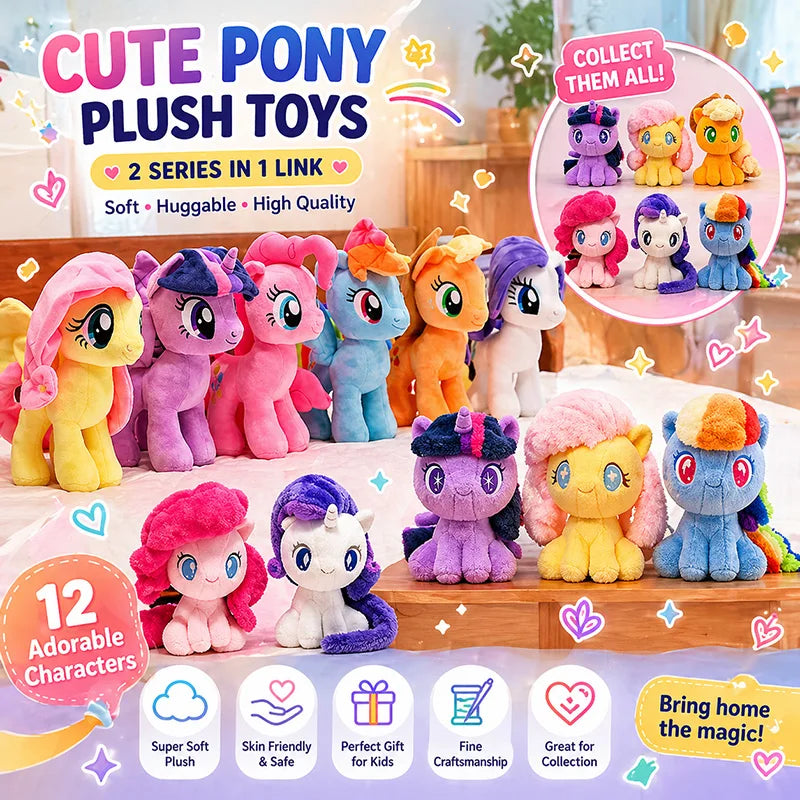 My Little Pony Plush Toy 28cm Cute Pony Stuffed Doll Soft Huggable Rainbow Pinkie Pie Birthday Gift Collection