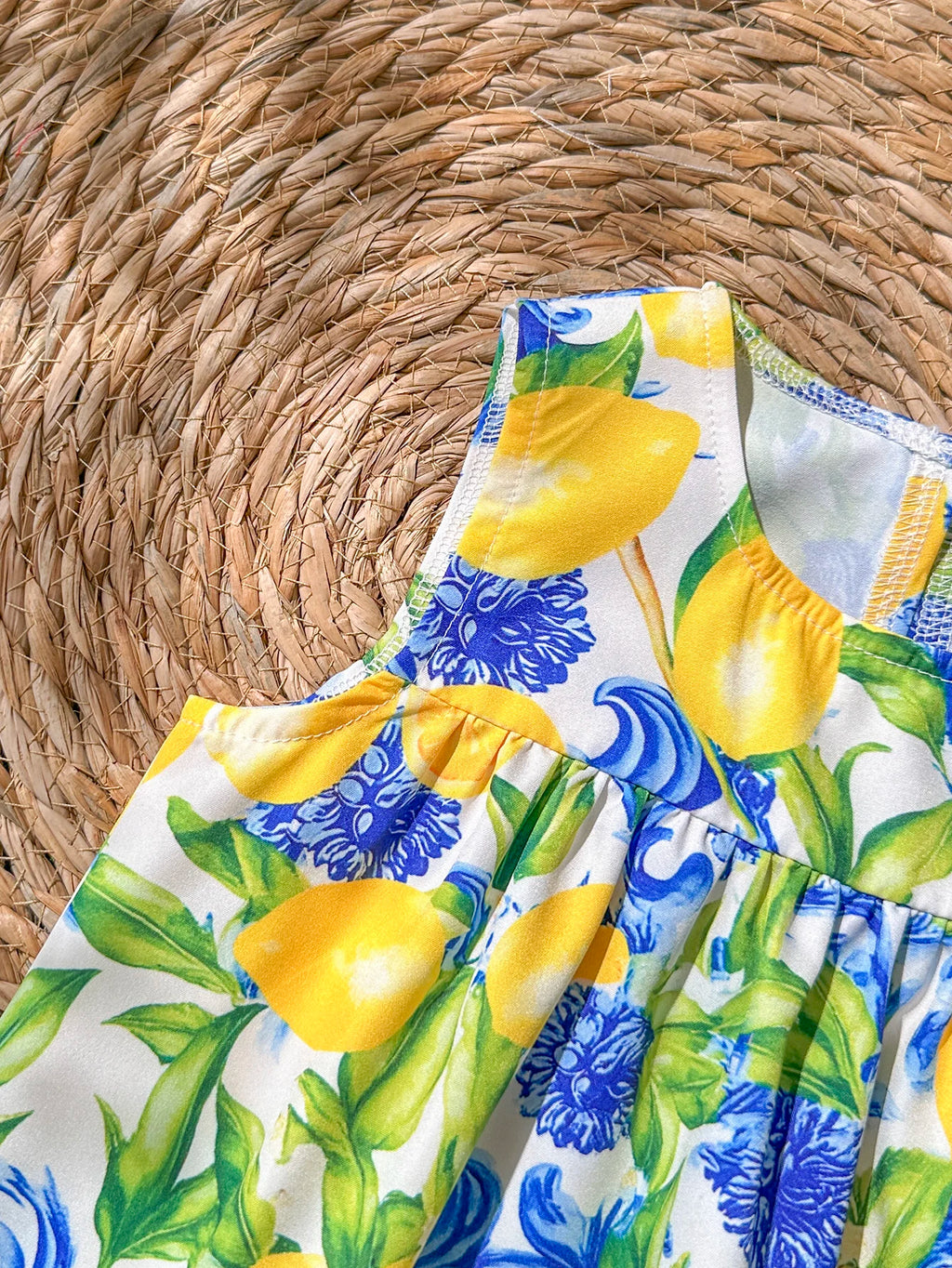 Baby Girl Lemon Floral 2‑Piece Outfit Sleeveless Print Top & Yellow Shorts Set