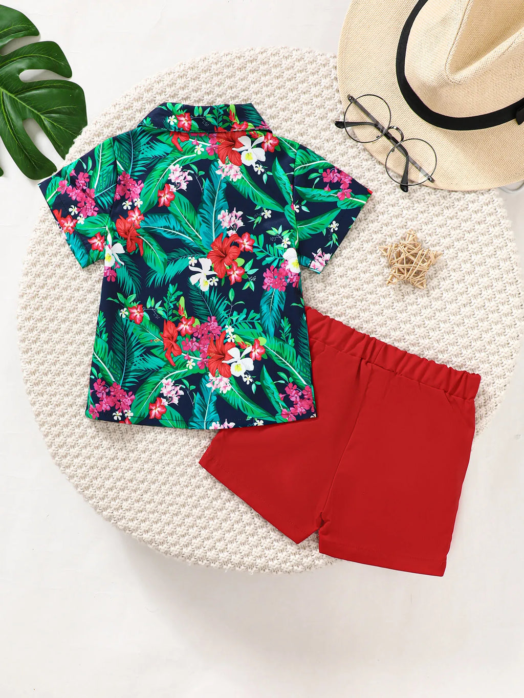 Baby Boy Vacation Casual clothing Maple leaf Print Full Print shirt+Shorts Set for 0-3 Year old Toddlers Fashion Summer Set