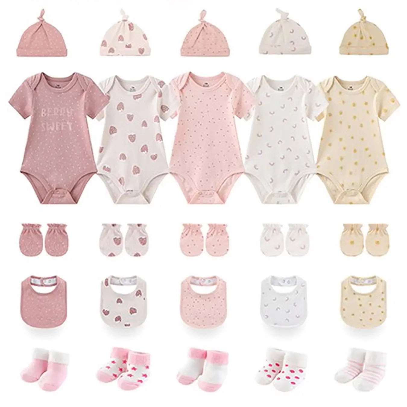 Infant Clothing Set 25Pcs 0-12 Months Bodysuits Hats Gloves Bibs Socks Unisex Baby Clothes Kit