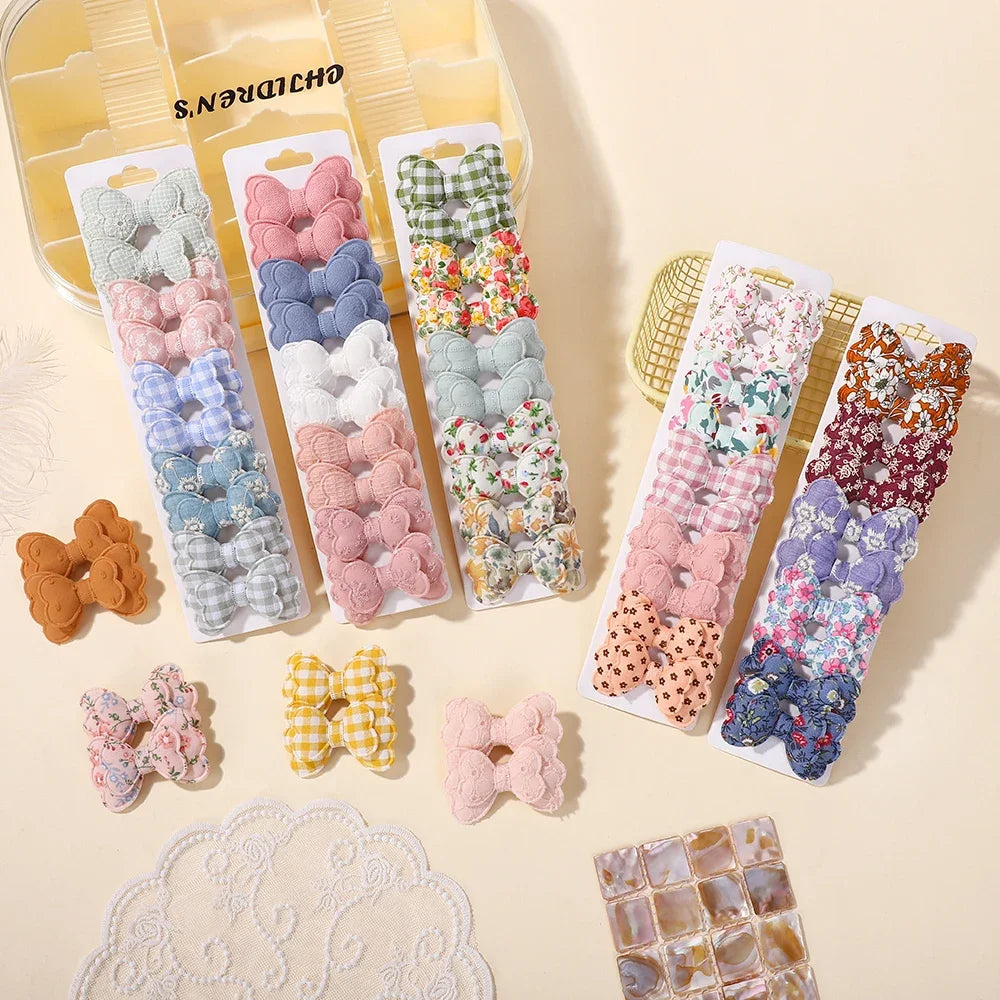 BABY BOWS 10Pcs/lot Candy Colorful Bowknot High Quality Cotton Printed Hair Clip Girls Kids Bangs Hairgripes Accessories