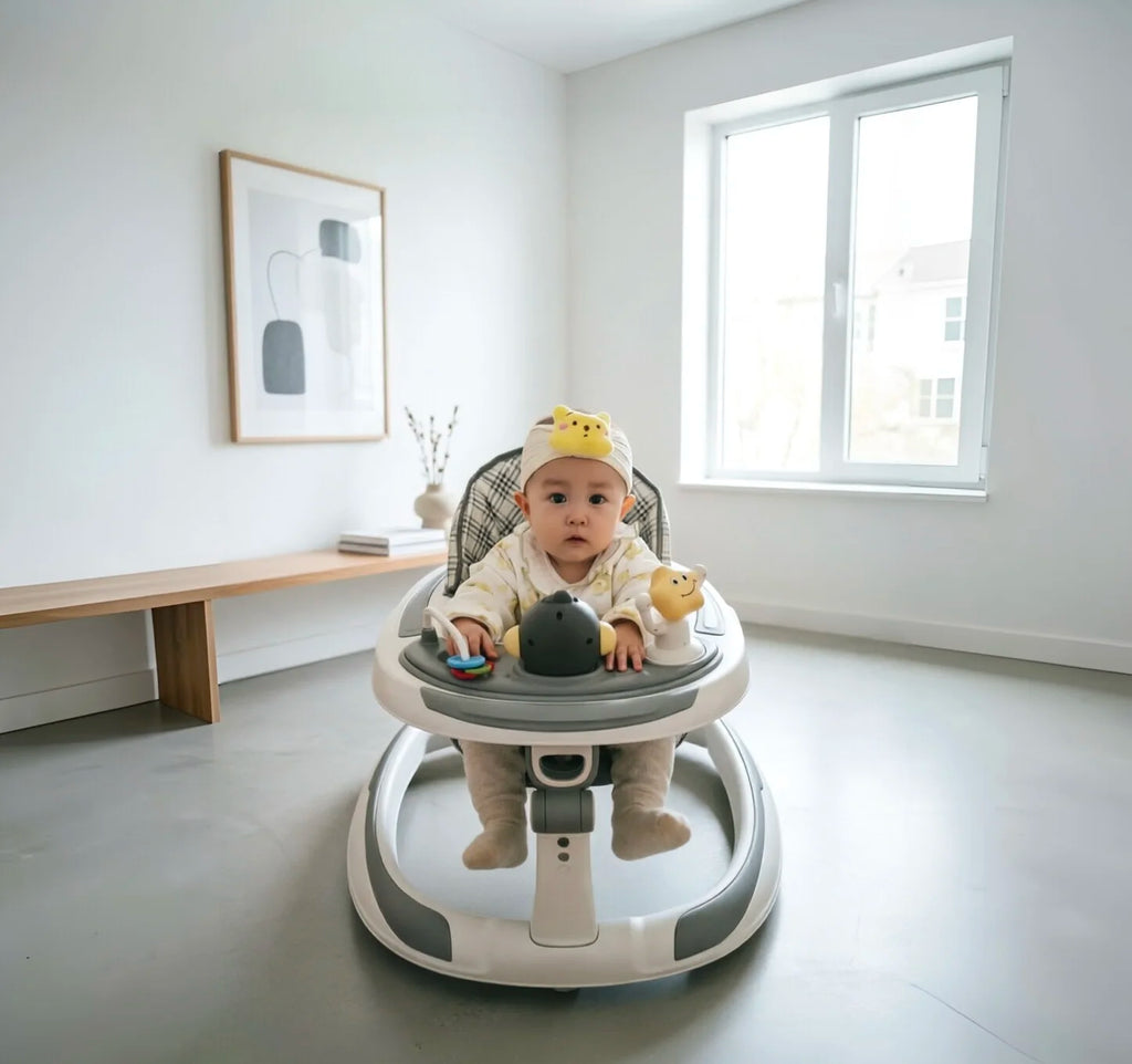 Baby Walker Foldable Multifunctional Toddler Learning Walk Car Anti O-Leg Design Adjustable Music Tray Safety Wheels