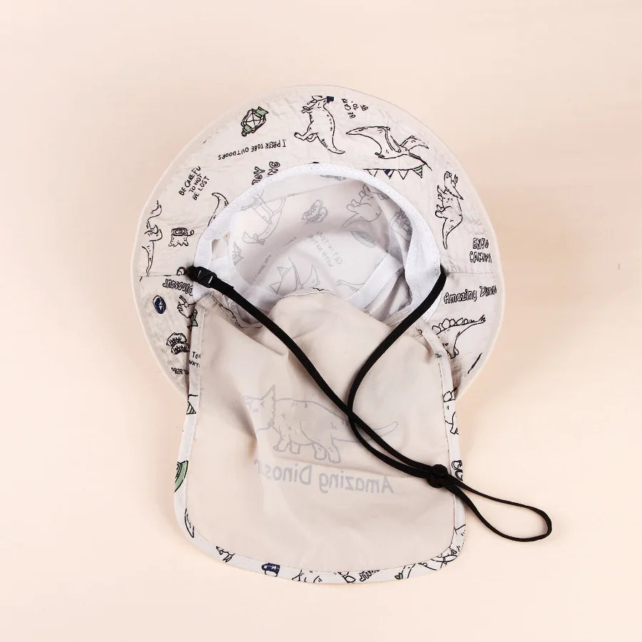 Spring and Summer New Printed Dinosaur Children's Size-Coded Sunshade Fisherman HatINSForeign Trade Sun Hat UV Protection Thin