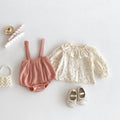 Spring and Autumn New Style Girls' baby Lace-Trim Sweet and Stylish Floral Top with Overalls Two-Piece Set