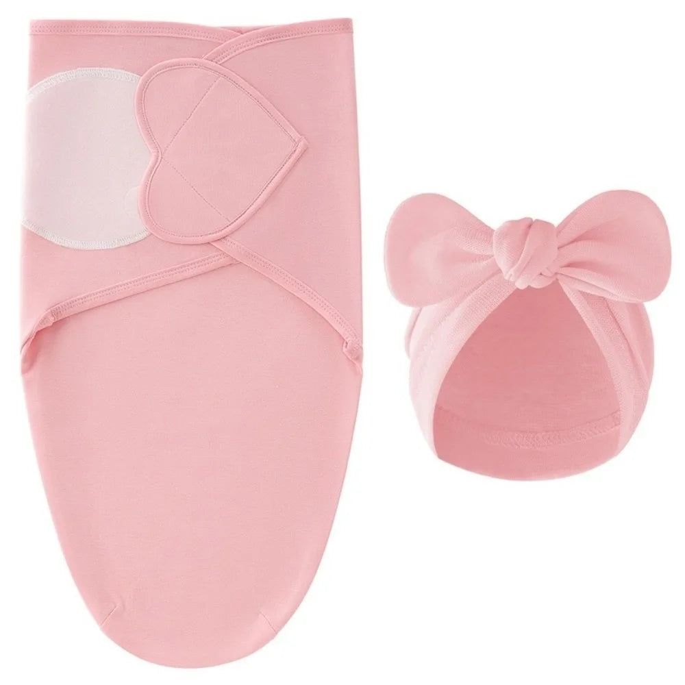 Bowknot Infant Swaddle Blanket Hat Set for Newborn Photography, Soft Cotton, Flower Pattern