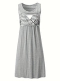 Maternity Nursing Sleeveless Mini Dress Stripe Splicing Comfortable Maternity Wear for Pregnant Women