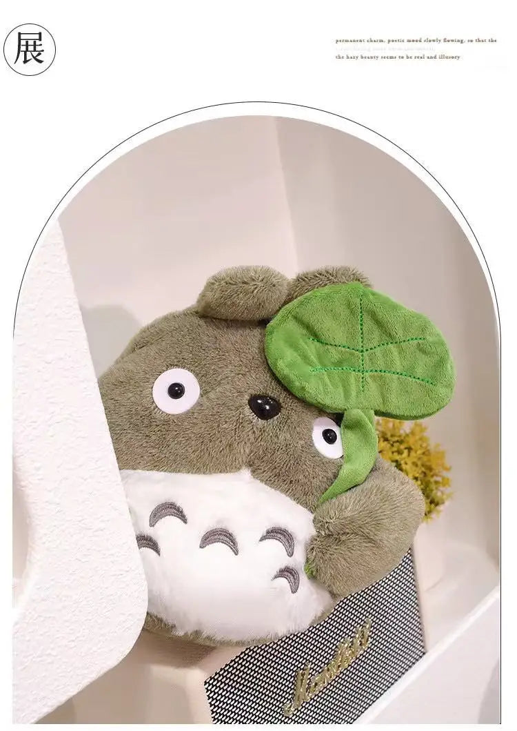 Hot Cartoon Totoro Hold Lotus Leaf Plush Toy Kawaii Japanese Style Figure Doll Stuffed Chinchilla Plushies Birthday Gifts Girl