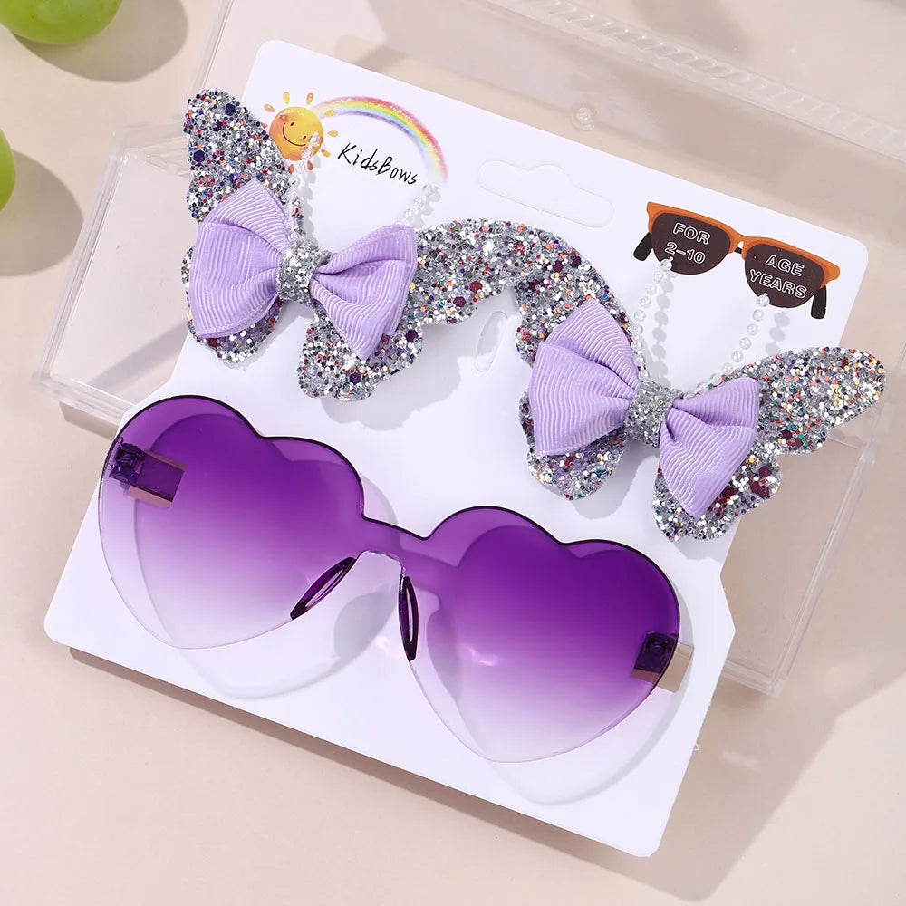 Peaches Kids Sunglasses And Hair Clip Set With Butterfly Hairpins Delicate Headwear Gift Set