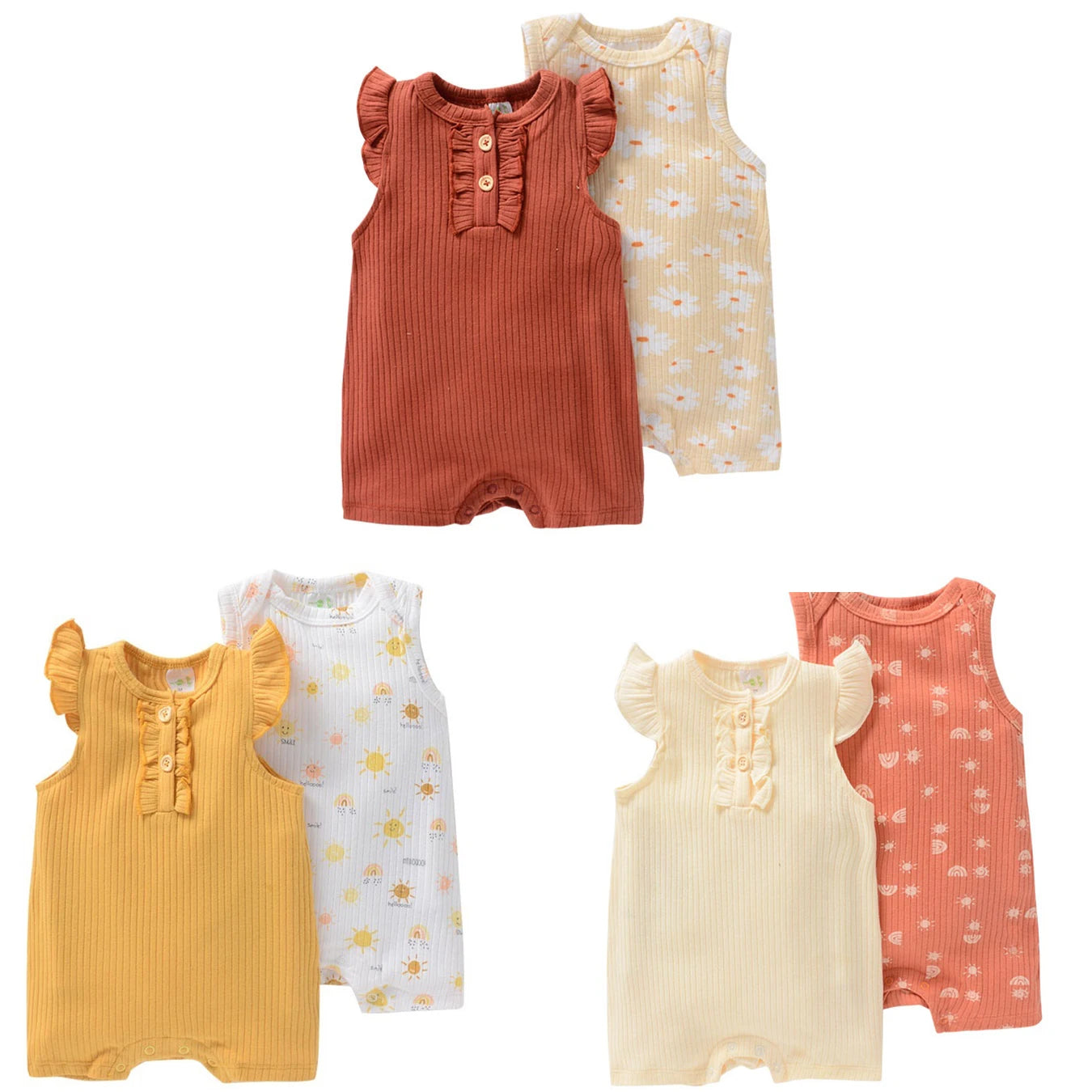 2-Pack Cute Baby Girl Sleeveless Bodysuits Fashion Lovely Newborn Girl Onesies Summer Infant Clothes